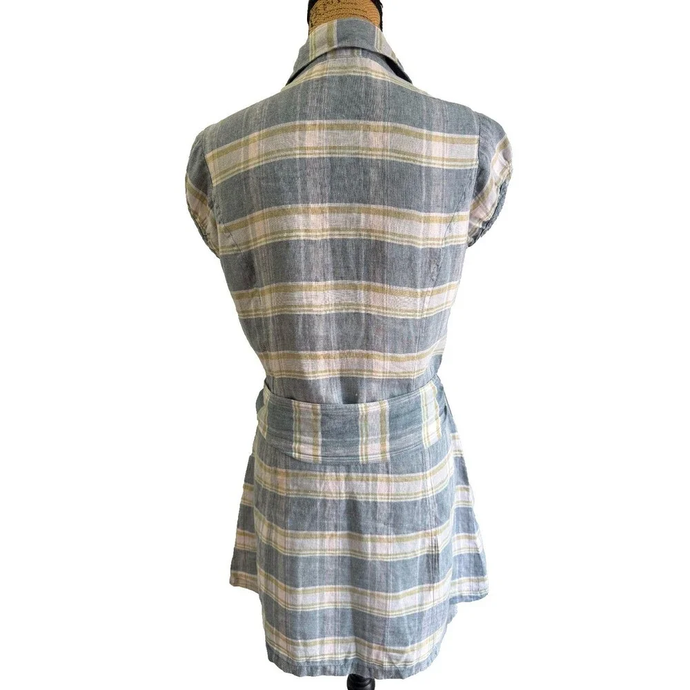 Buffalo David Bitton Plaid Shirt Dress Belted Snap Front Blue Beige Women's S